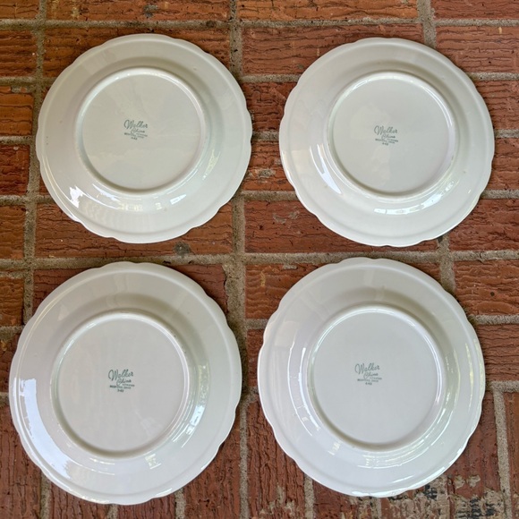Set of 4 Vintage Walker China Vitrified Salad Plates Teal & Brown Leaves 9 1/8” - Picture 6 of 7